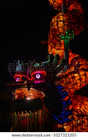 Golden dragon in night light
