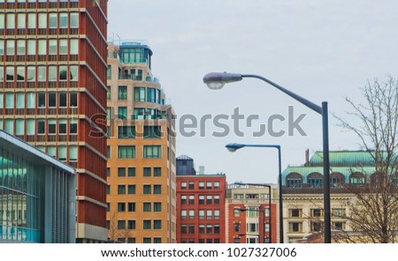 cityscape on Hutchinson street of Boston viewed from skybridge of prudential center Boston usa