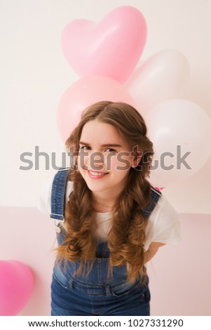 Happy cute girl  with balloons. mother's day, birthday