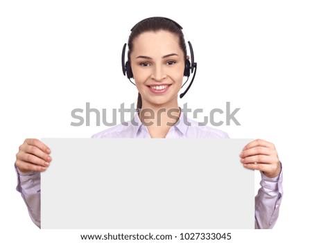Woman with message board isolated