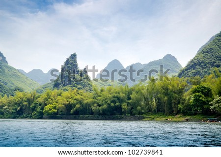 Beautiful Yu Long river Karst mountain landscape in Yangshuo Guilin, China