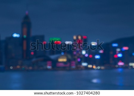 Night blurred bokeh blurred Hong Kong light seafront, abstract background