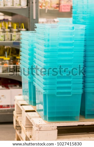 A hardware store. Boxes, jars, tubes, boxes, pallets