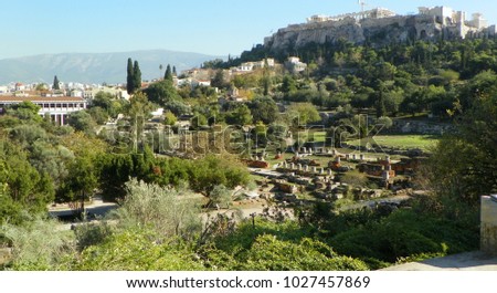 Greece, Athens, Ancient Agora, view of the Acropolis