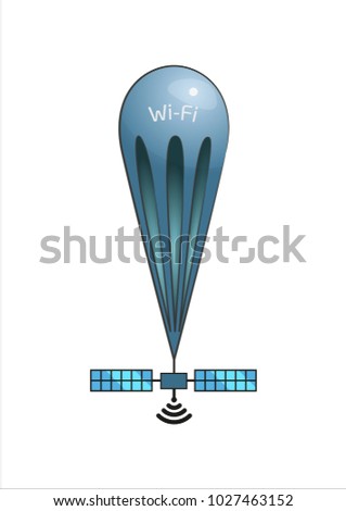 Flying balloon with free internet equipment . Vector illustration. 