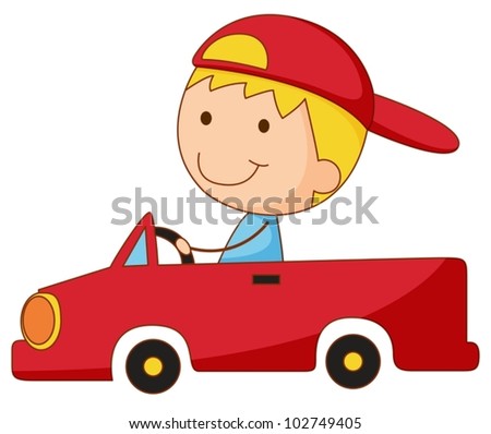 Illustration of a boy in a car
