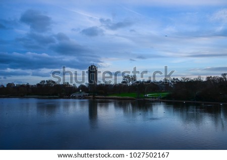 Hyde park at sunset in London, United Kingdom