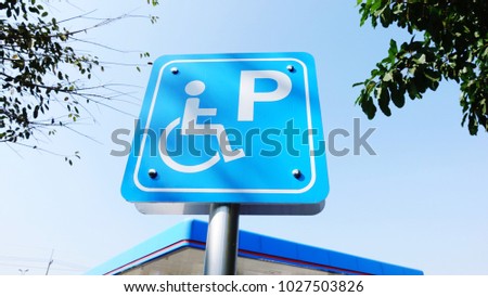 Sign disabled, detail of a signal in a parking support