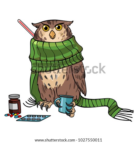Vet clinic. Disease of the owl. Vector graphics.