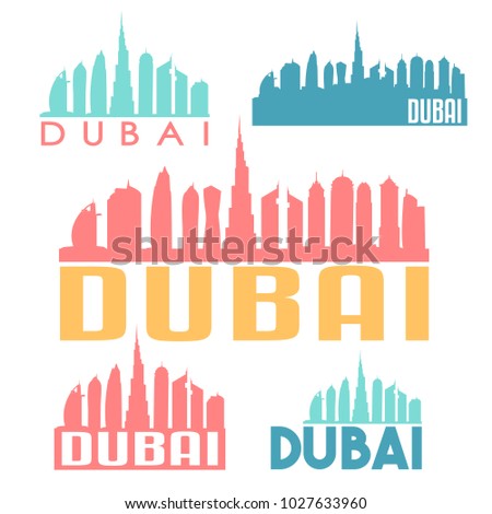 Dubai United Arab Emirates Flat Icon Skyline Vector Silhouette Design Set logo.
