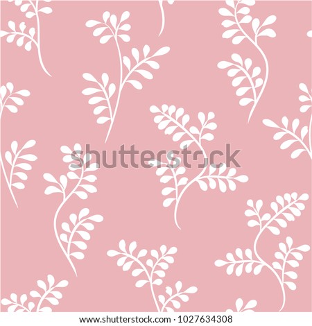 floral seamless white pattern with twigs on a pink background