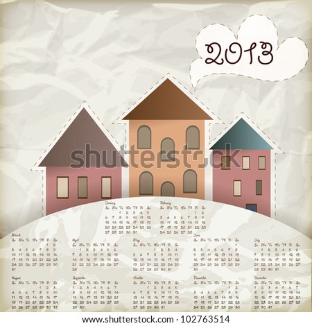  retro background with vintage floral pattern and  old houses, place for your text,  crumpled paper texture,