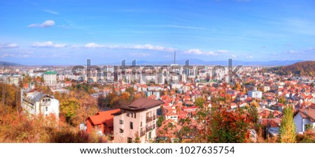 Panoramic aerial view of Brasov cityscape in Romania