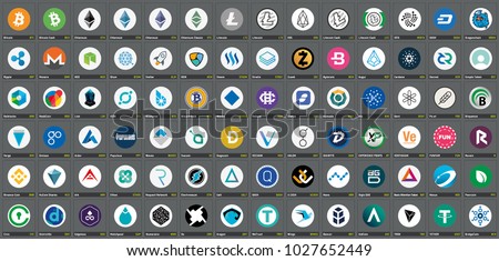 Vector color version logos of cryptocurrency coins ICOs and tokens Royalty-Free Stock Photo #1027652449
