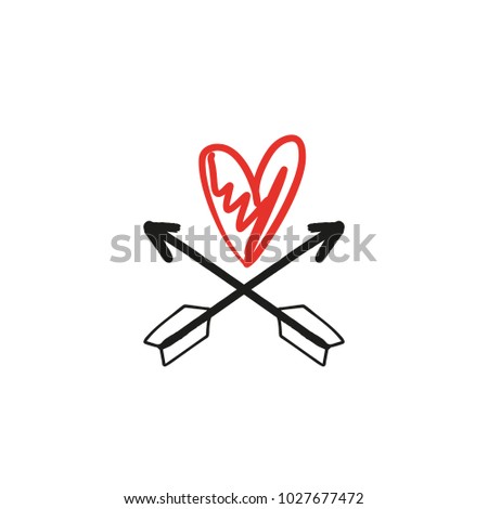 Hand drawn brush heart and arrows. Love label, logo. Decor element for postcards, cards, posters, souvenirs and more. 
Vector, clip art and jpg. Isolated.