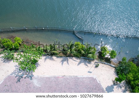 Top view area image from drone of an stunning beautiful landscape beach with turquoise water with copy space for your advertising text.