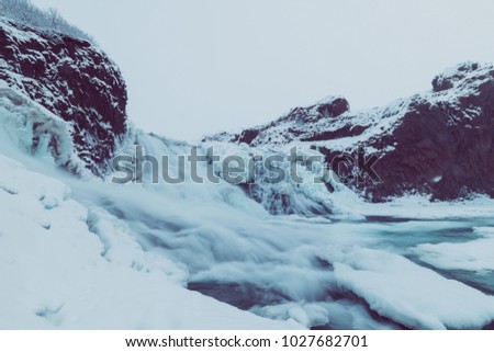 Hjalparfoss frozen in the winter