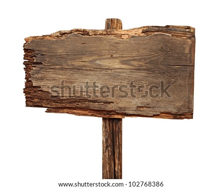 close up of an empty wooden sign isolated on white background