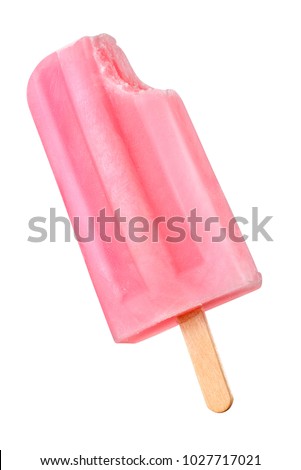Pink popsicle isolated on white background with clipping path  Royalty-Free Stock Photo #1027717021