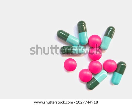 Close up pills medication isolated on white background with copy space for your text
