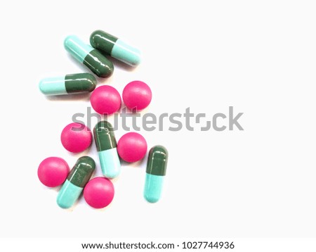 Close up pills medication isolated on white background with copy space for your text
