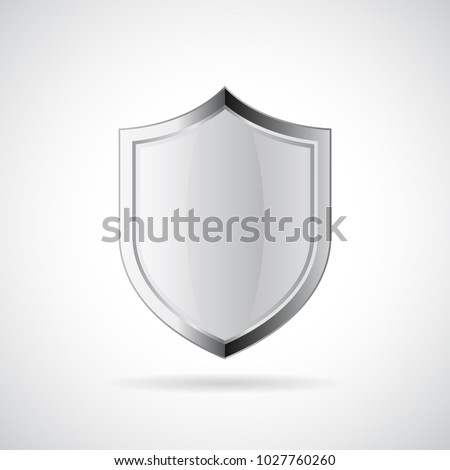 Silver metallic shiny shield vector icon isolated on white background Royalty-Free Stock Photo #1027760260