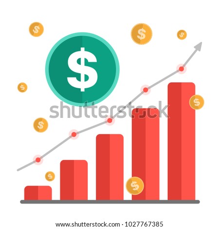 Growing money concept. Dollar sign with chart, rising arrow and coins.