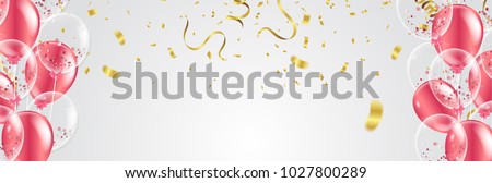 Vector party balloons illustration. Confetti and ribbons flag ribbons, Celebration background template  Royalty-Free Stock Photo #1027800289