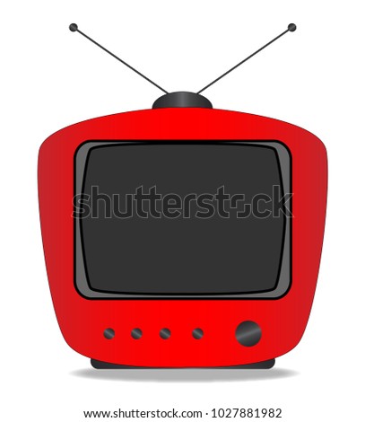 An old tube style period television set over a white background