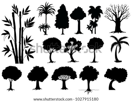 Sihouette different types of trees illustration