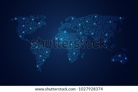 vector of dotted world map in futuristic style, concept of communication world
