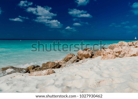 beach paradise of the Caribbean "eagle Beach" with white sand turquoise sea, best resort for total relaxation in the tropical island of Aruba