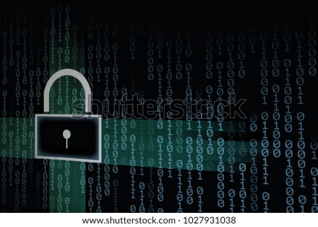 data safety internet security concepts. binary code numbers with padlock icon background on computer monitor. Private cyberspace business environment