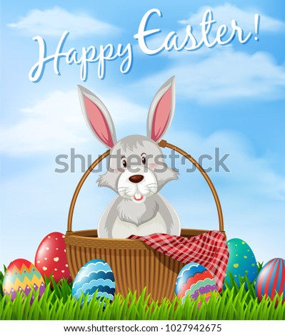 Happy Easter card template with bunny and eggs illustration