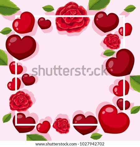 Frame template with rose and hearts illustration