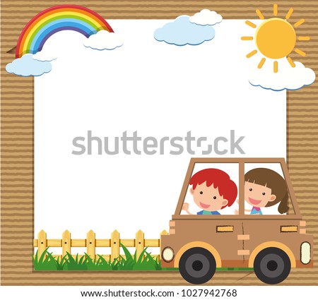 Border template with kids driving car illustration