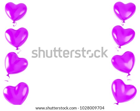 Fuchsia baloons on left and right sight isolated on white background. 3D illustration of celebration baloons