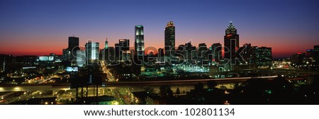 This is the Atlanta skyline in the mid 90's. It is the view at dusk.