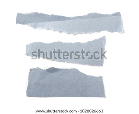 Blue paper scraps, set and collection, isolated on white background, top view