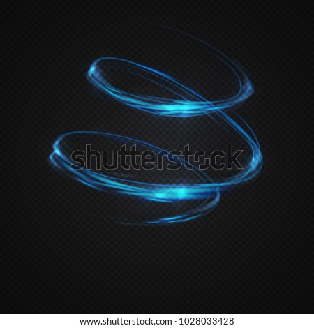 Neon blurry circles at motion . Vector swirl trail effect . Abstract luminous rings slow shutter speed effect . Light painting . Abstract lights at motion exposure time. Isolated on transparent .