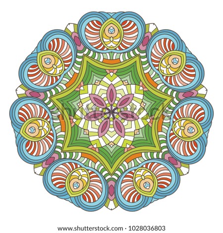 Flower raster mandala. Oriental circle pattern, coloring illustration. Islam, turkish, pakistan, indian, chinese, arabic, ottoman ornate motif