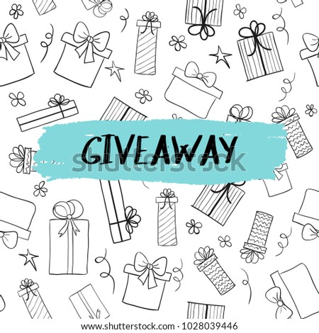 Giveaway card with hand drawn gift boxes pattern. Raster version