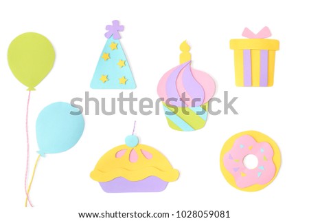 Party set paper cut on white background - isolated