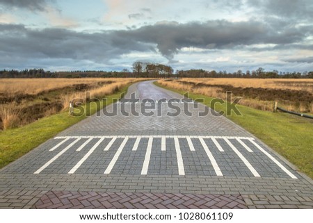 Country road with speed bump in Fiesland, Netherlands