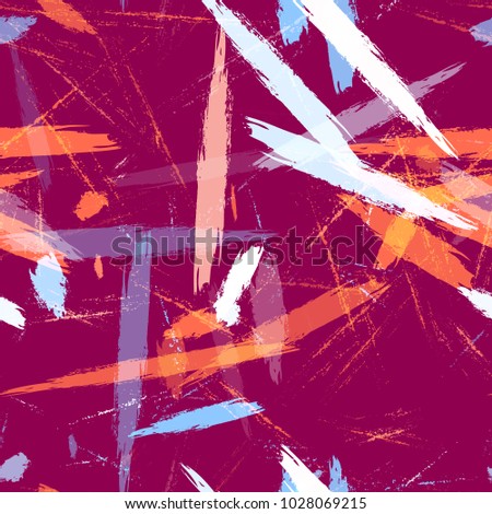Brush Strokes and Stripes with Watercolor Grunge Effect. Paintbrush Lines Seamless Pattern. Holiday, Summer Watercolor Texture. Advertising, Cover Print Design Pattern.