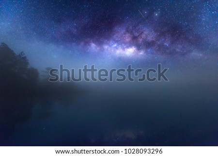Milky way with misty water reflection, Phu Kradueng National Park, Thailand