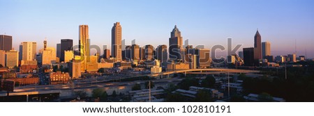 This is the Atlanta skyline at sunset.