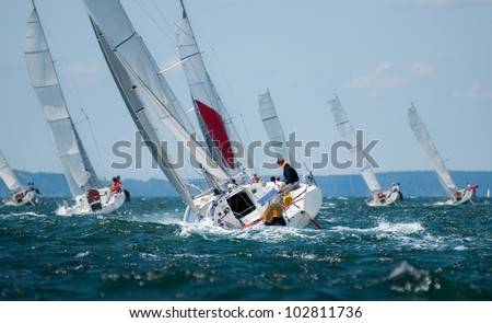 women sailing at regatta Royalty-Free Stock Photo #102811736