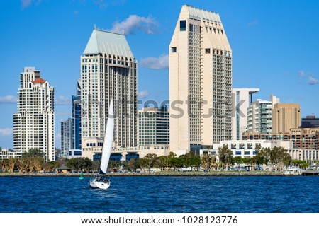 San Diego Skyline and yacht