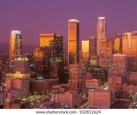 Downtown Los Angeles, California at sunset